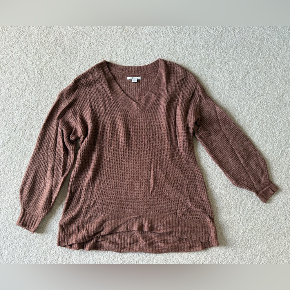 American Eagle AE V-Neck Waffle Knit Brown Sweater XS
